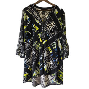 Style & Co. Geometric/Eclectic Adorned Tunic Blouse - Size L